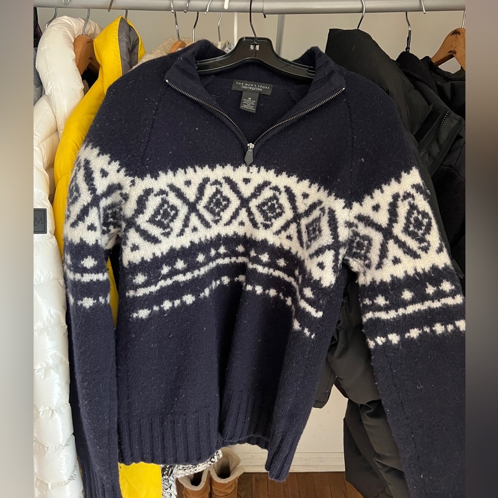 Bloomingdale’s Men’s Store Merino Wool Nordic Half-Zip Sweater – Size M